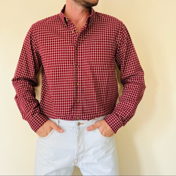Eddie Bauer red plaid button down shirt long sleeve - Picture 3 of 10